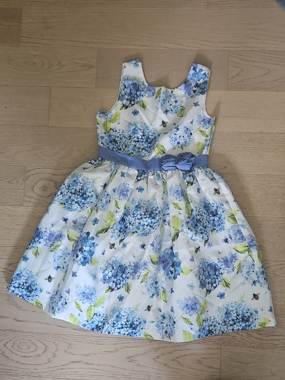Gymboree Girls Blue Floral Hydrangea Party Dress with Satin Waistband